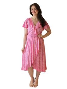 NY HERLIG VISCOSE KJOLE MED PERFEKT UTRINGNING OG SØTE DETALJER. CERISE