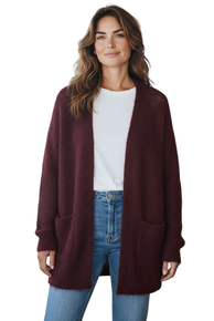 NY FLOTT JAKKE I 80% KID MOHAIR MED LOMMER. BURGUNDER