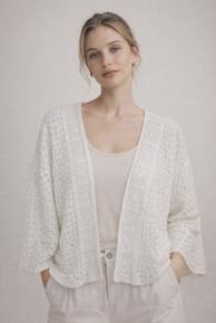 SUPER TRENDY HEKLET JAKKE MED 3/4 ERM. HVIT