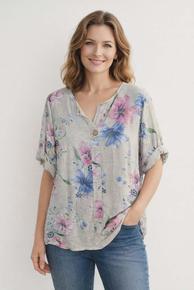 LETT BOMULLSTOPP MED PYNTEKNAPP I HALSEN.  BEIGE