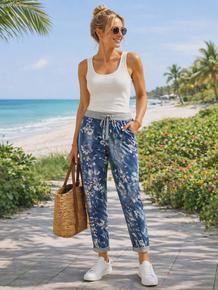 POPULÆR BUKSE I BOMULL/ ELASTAN MED STRIKK OG SNØRING I LIVET. LOMMER. SOM AVBILDET