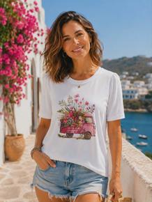 T-SHIRT I 100% BOMULL MED SÅ KULT MOTIV. RUND HALS OG LITT PUFF PÅ ERMENE. VENTES TIL LAGER I UKE 27. ROSA